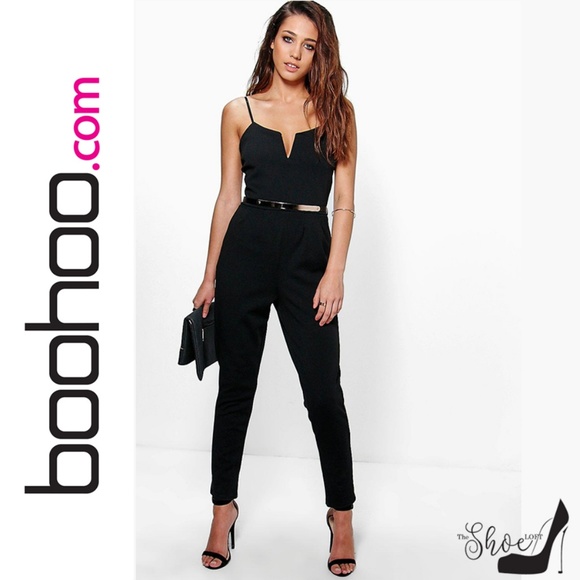 plunge belted jumpsuit